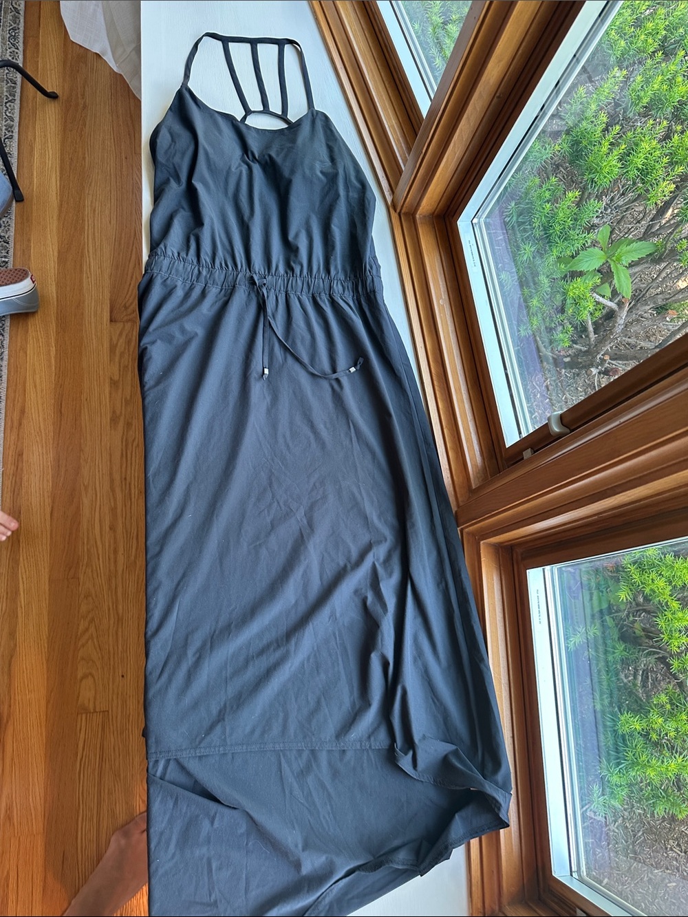 Athleta Black Strappy Drawcord Maxi Dress